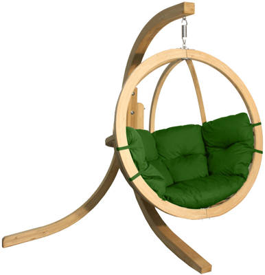 Fotel wiszący KOKON na drewnianym stelażu - zielony