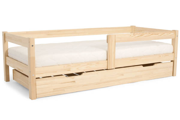 Łóżko dla dziewczynki z szufladą materacem i baldachimem 80x190 - sosna/róż