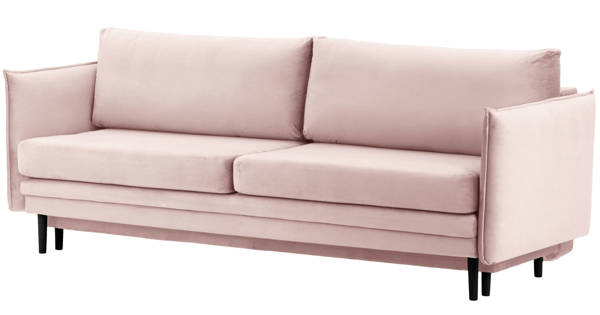 Sofa rozkładana na nóżkach z pojemnikiem na pościel - pudrowy róż