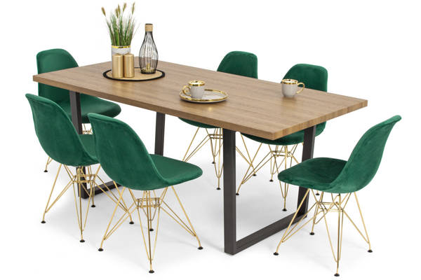 Stół BALTIMORE i 6 krzeseł VIOLET - zestaw do jadalni - brąz + zielony