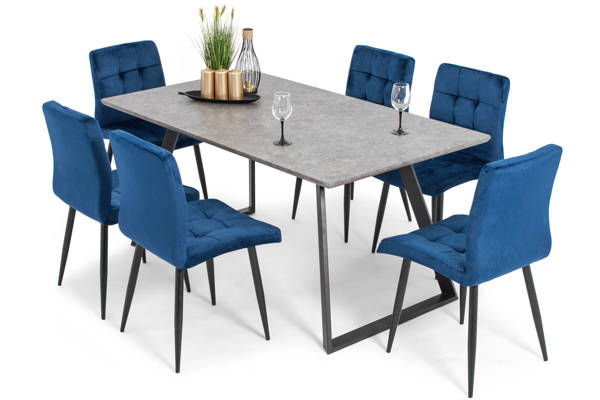 Stół PORTLAND (200/160x90) i 6 krzeseł DIANA - komplet do salonu - szaro-niebieski